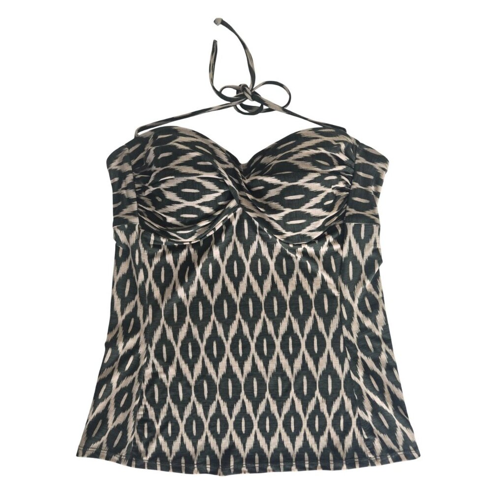 Robin Piccone 3 Swim Pieces Women M Olive Green & Cream Ikat Comfy Flattering - Picture 2 of 15